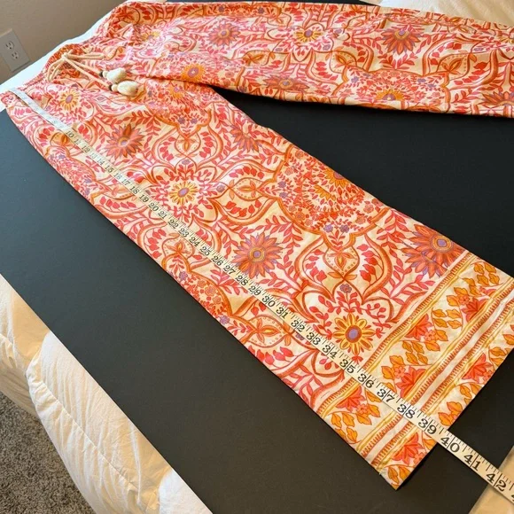 Olivaceous boho print orange wide leg pull up elastic waist cotton pants, sz S - Picture 6 of 11